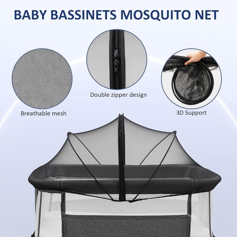 Cheermomo Bassinet Mosquito Net Cover to Keep Cats & Bugs Out for Baby, Two-Way Zipper, Portable Bassinet Cover with Storage Bag, Breathable Baby Mosquito Net for Bedside Sleeper/Travel Crib, Black - Image 4
